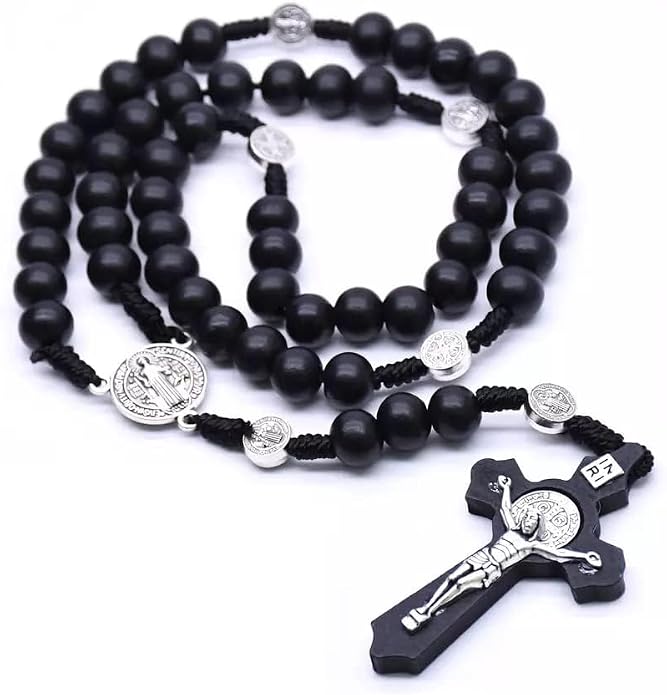 Handmade black wood Catholic rosary