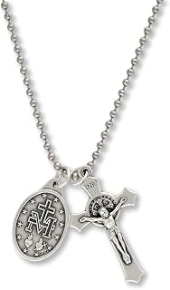 Saint Benedict crucifix and Miraculous Medal necklace