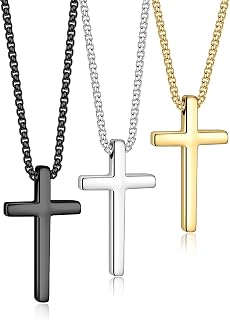 Men’s stainless steel cross pendant necklace set