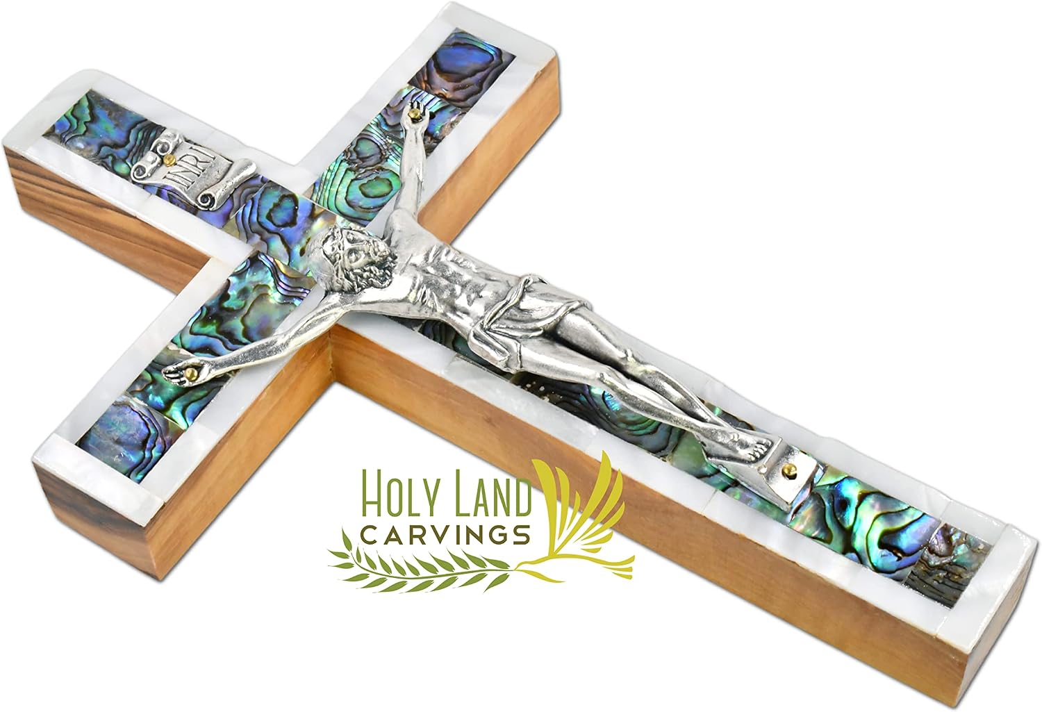 Mother of pearl olive wood wall crucifix