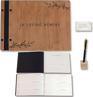 Wooden funeral guest book with signing pen