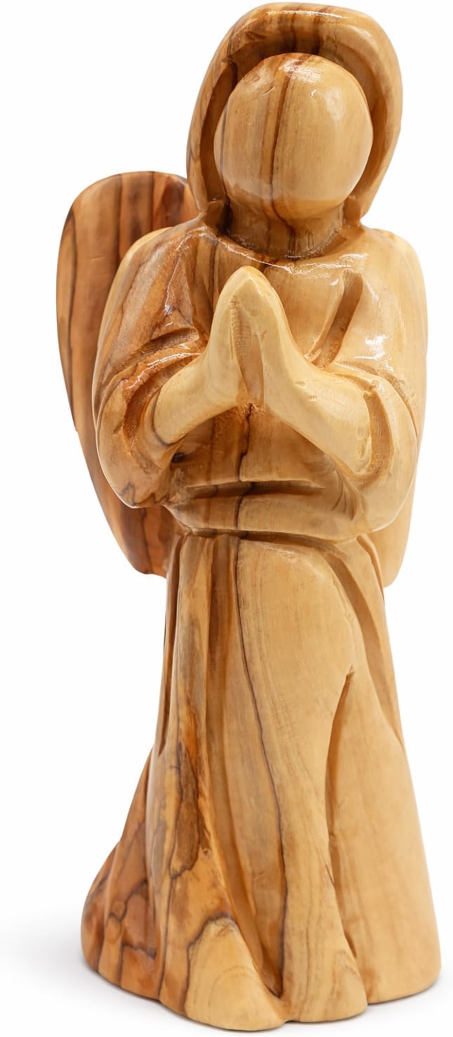 Olive wood praying angel figurine