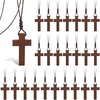 Wood cross pendant necklace with Bible verse