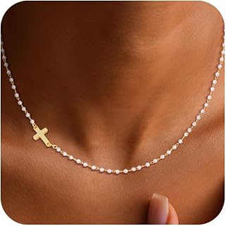 14K gold plated dainty cross pendant necklace