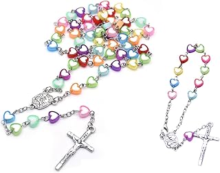 Heart bead crucifix rosary necklace and bracelet