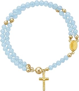 Layered rosary prayer cross bracelet for women